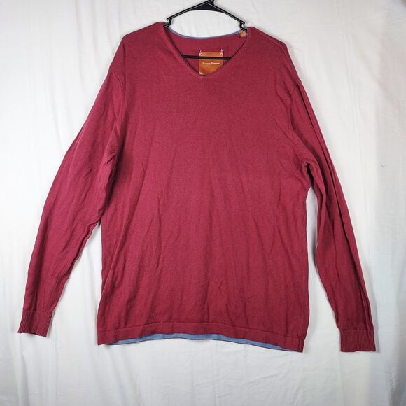 Tommy Bahama V-Neck Sweater Men’s Large Red Cotton Cashmere Long Sleeve Pullover - Picture 1 of 8